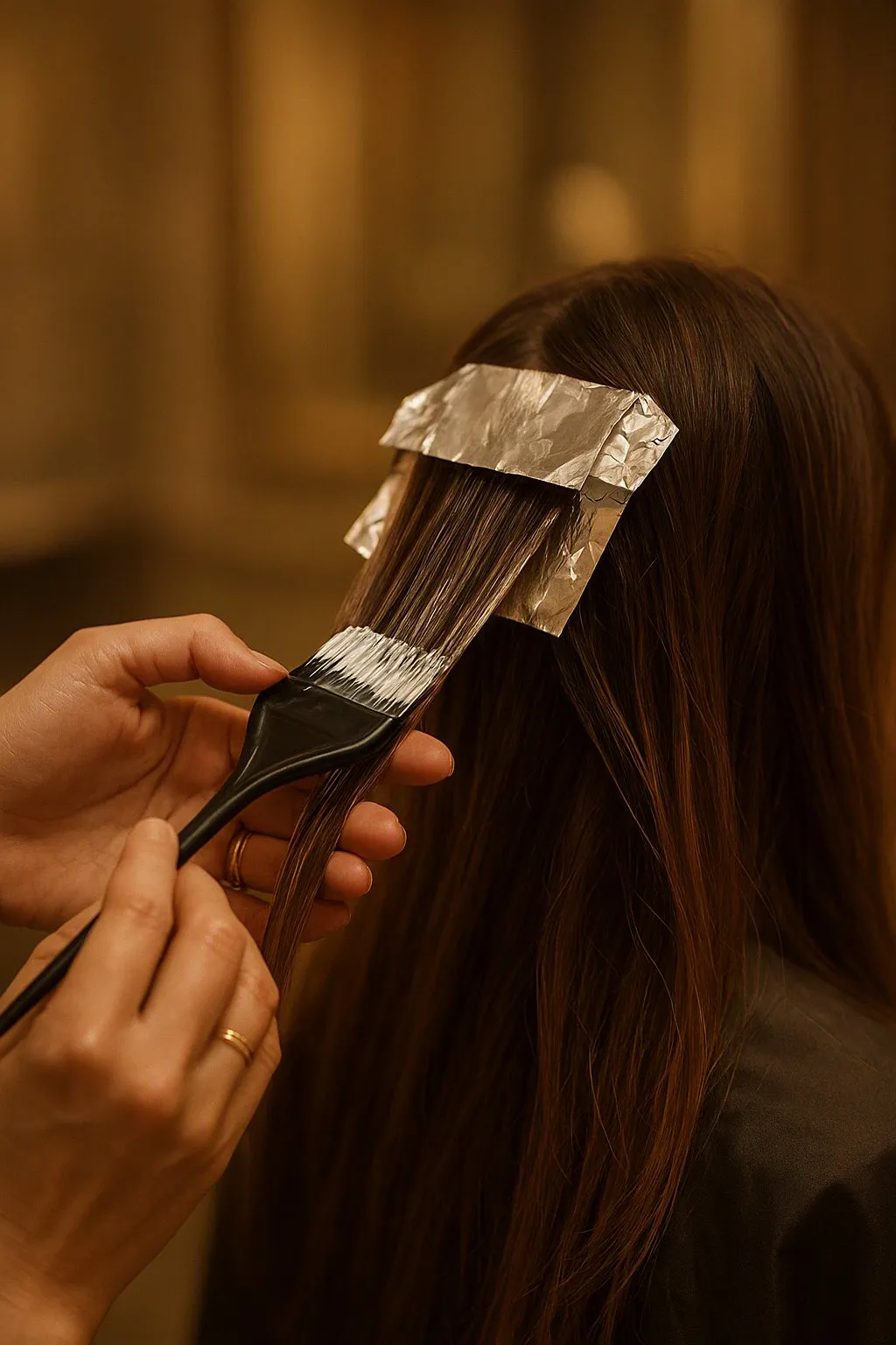 Aplicação de mechas com pincel e papel alumínio em cabelo longo